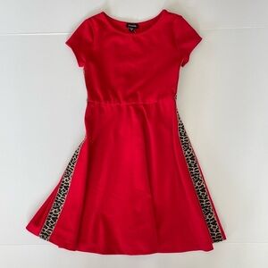 NWOT Girls Zuni’s Red Skater Dress with Leopard Prints Side Panels